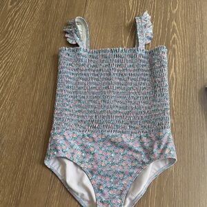 Smocked Floral One-Piece Swimsuit for Girls - Blue & Pink